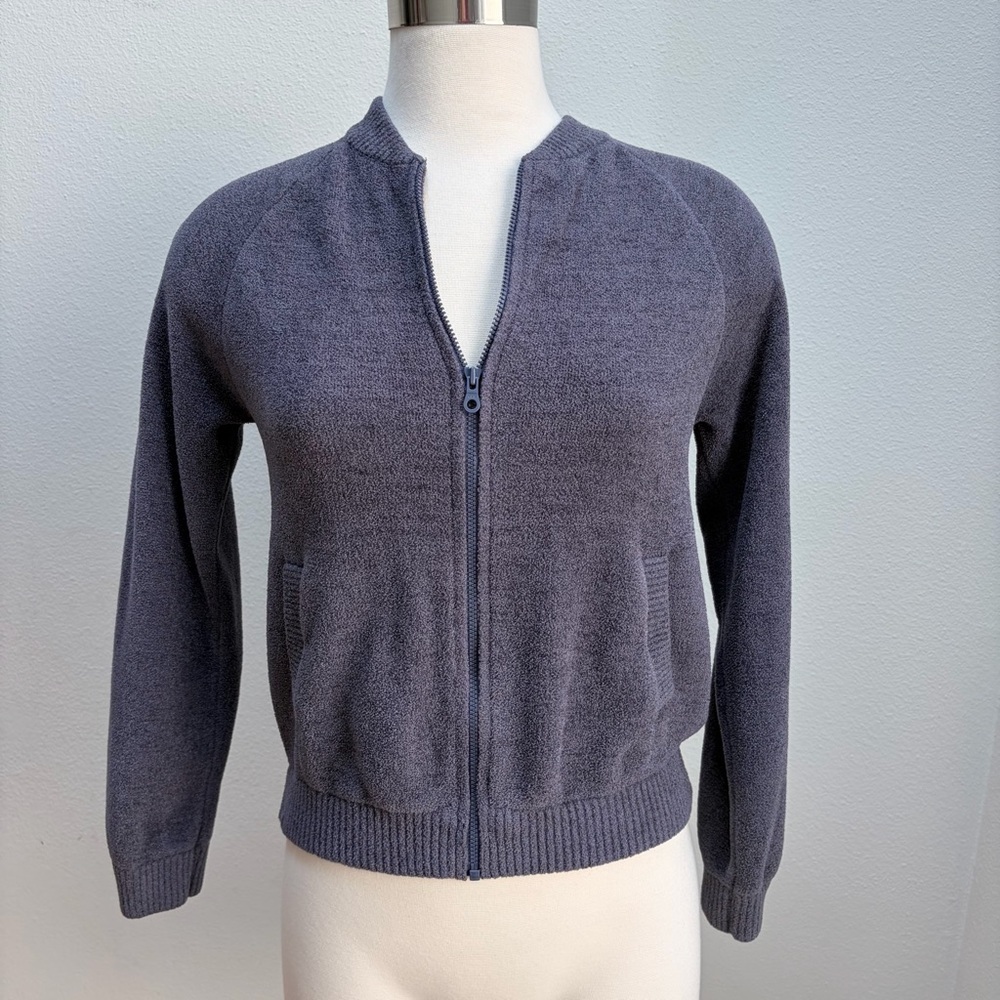 Barefoot Dreams CozyChic Jacket Ultra Lite Bomber Full Zip Blue Gray Size 12 14 - Picture 5 of 14